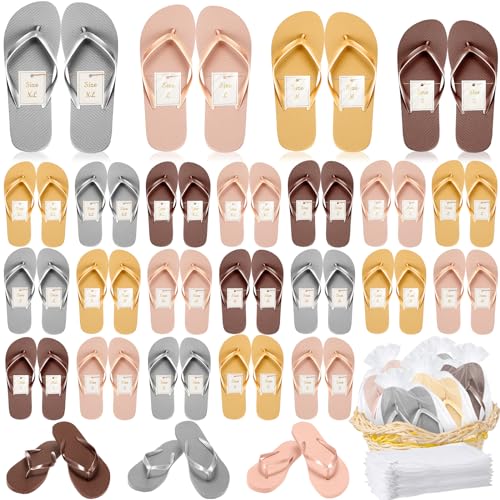 Image of Unittype Flip Flops Bulk for Wedding Guest Slippers Wedding Flip Flops with Cards Bags for Pool Beach Party