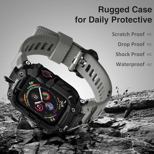 Image of ULTIMAL Rugged Band with Case for Apple Watch 45mm, Military-Grade Shockproof Protective Strap for Men, All-in-One Outdoor Sport Watch Band Compatible with iWatch Series 9 /8 /7 (Grey)