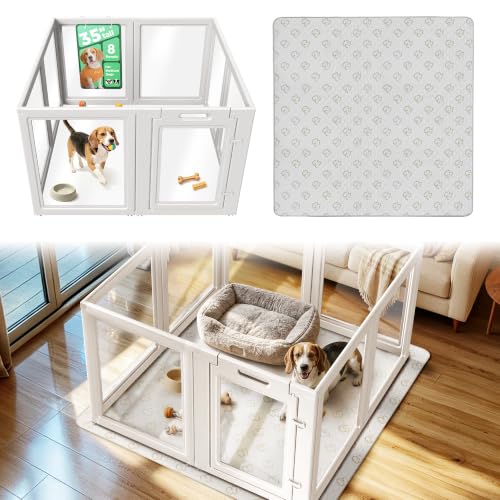 Image of FXW AuraSpace Acrylic Dog Playpen with Washable Pee Pad, 35 inch H, 8 Panels