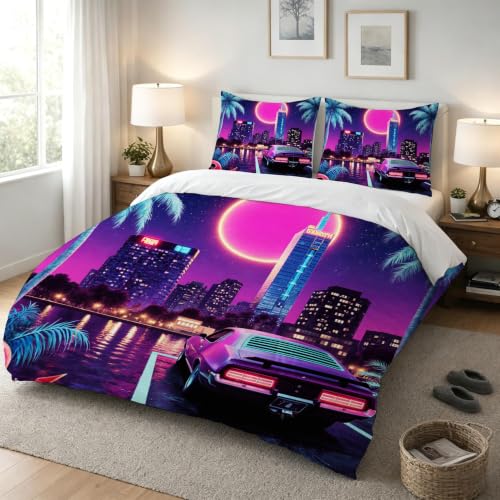 Housse de couette 160x200 violette anti-glisse en tissu microfibre ultra doux