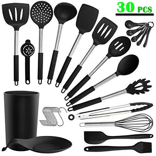 Silicone Kitchen Cooking Utensil Set - ADINC 30PCS Kitchen Utensils Stainless Steel Handle