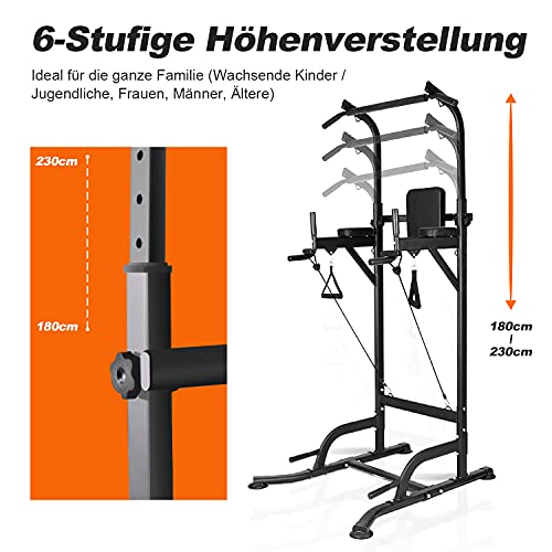 Power Tower Dip Station Kraftturm, Bigzzia Fitnessstation Kraftstation mit Klimmzugstange für Zuhause, Höhenverstellbar… – Bild 4