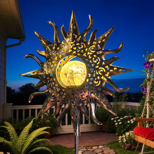 HOMEIMPRO Large Sun Solar Garden Decor Lights Outdoor Garden Gifts