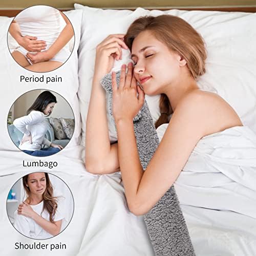 Long Hot Water Bottle with Cover UK, 2L Extra Large Hot Water Bottle Pouch for Body Waist Neck Back Shoulder Hand, 72cm Full Body Length Fluffy Hot Water Bag for Girls, Men, Adults (Gray)