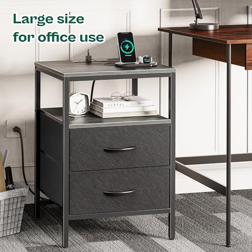 Image of Huuger Night Stand with Charger Station, 27.7 Inch Tall Nightstand