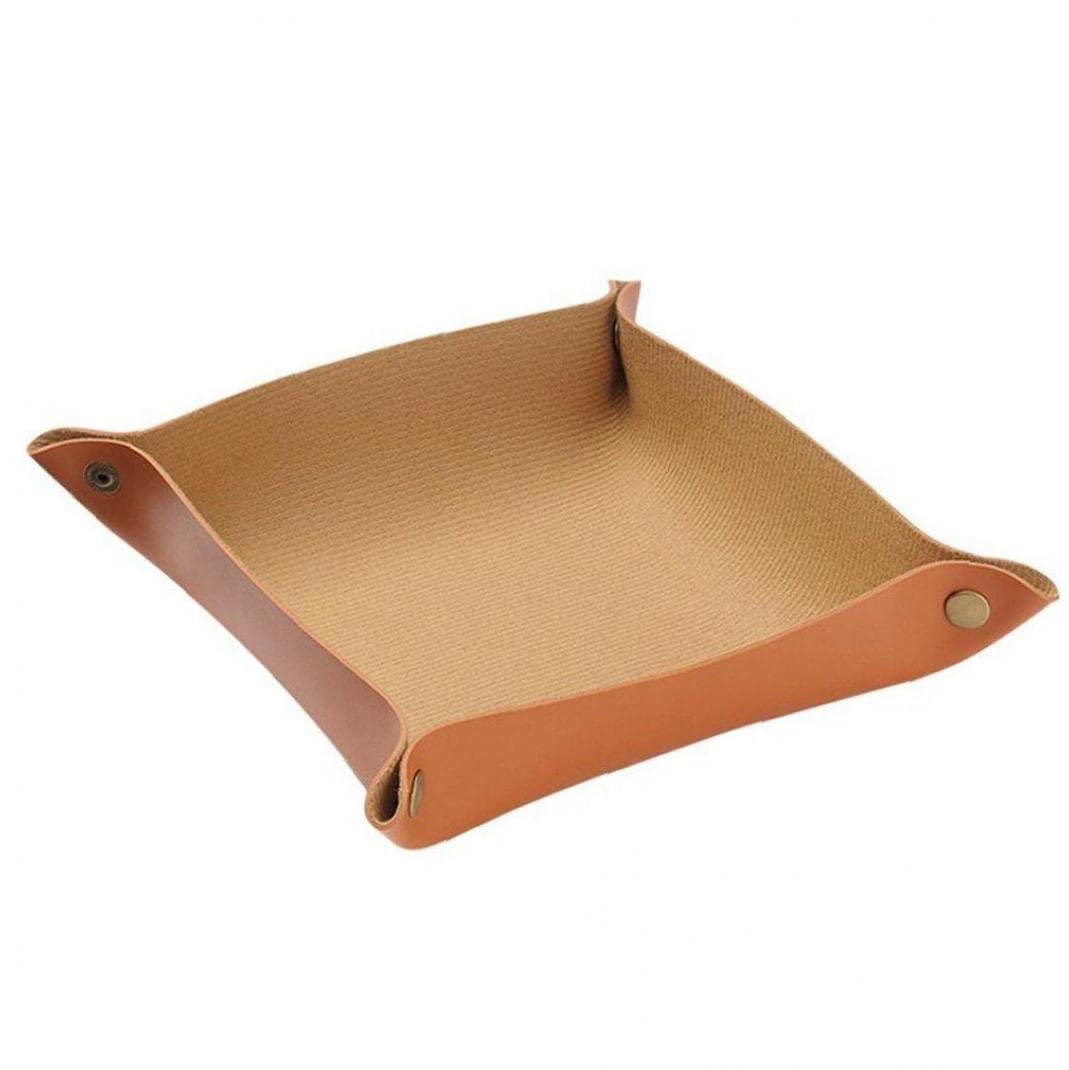Danlai Caramel Leather Valet Tray Camping Key Tidy Tray Folding Desktop Jewelry Storage Tray For Wallet Coin Phone