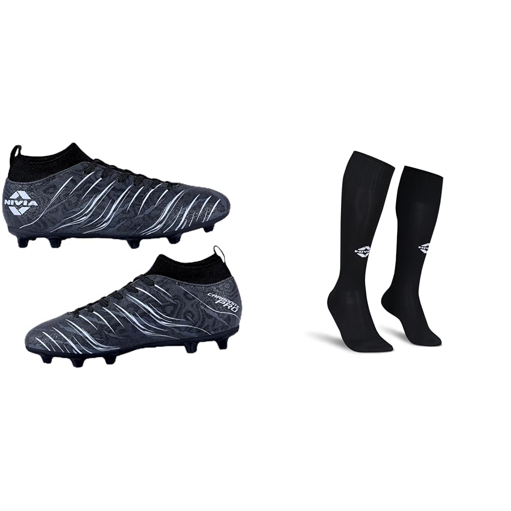 nivia Carbonite 6.0 pro- 2024 Football Studs for Men,Black(UK07) Classic Football Stockings for Men & Women, Knee Length Stockings, Football Socks, Soccer Socks, Sports Socks (Black) Size-L-picture-56