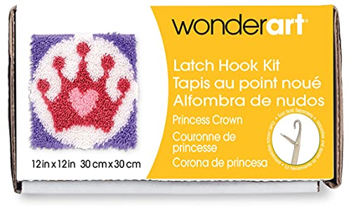 Image of Wonderart Princess Crown Latch Hook Kit, 12 inch X 12 inch