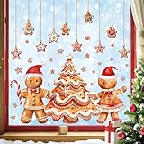 Christmas Window Decoration Clings Gingerbread Decals for Glass Double-Side Xmas Tree Holiday Window Decal Reusable Removable Snowflake Static Cling for Indoor Home Office Display Winter Decoration