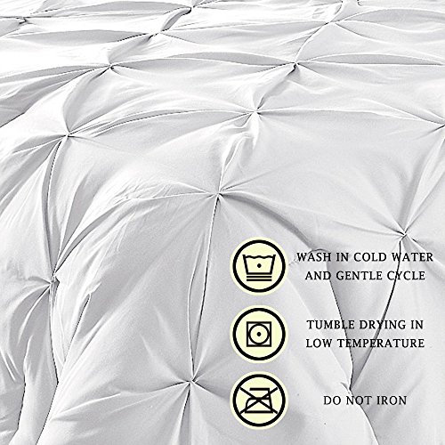 Double Needle Durable Stitching Comfy Bedding 3-Piece Pinch Pleat Comforter Set All Season Pintuck Style (California King, White) #TOP2