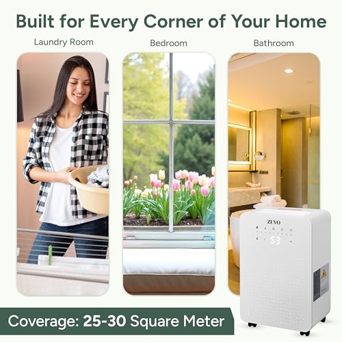 Zuvo - 12L/day Dehumidifier with Active Carbon Filter, Energy Efficient (costs less than 5p per hour) Low Noise Dehumidifiers for Home with 2 L Tank, Timer, Laundry Drying Mode, Continuous Drainage - Image 6