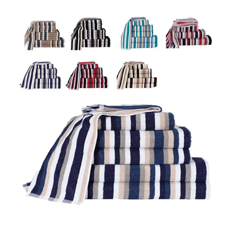 Northern Luxe 100% Egyptian Cotton Royal Victorian Stripe Towel Set – Bale of 9 (4 hand towels, 3 bath towels, and 2 bath sheet) – Blue– Soft & Highly Absorbent 550 GSM Towels for Home, Gym, or Spa