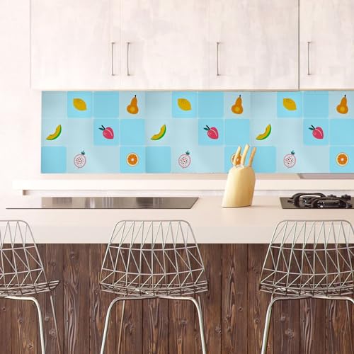 Image of SARVATRAY Self-Adhesive Wallpaper, Kitchen Stickers Oil Proof Heat Resistant, Wall Stickers for Kitchen, Wallpaper for Wall, Vinyl Sheet, Kitchen Wall 2 X 6.5 SQ FT (2 M Fruit Theme Blue WS)