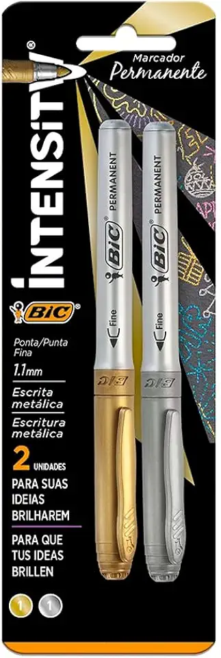 Pincel Marcador Permanente BIC Marking, Cores Metálicas, 2 Unidades, 1 Prata + 1 Dourado, Com Grip, 903936
