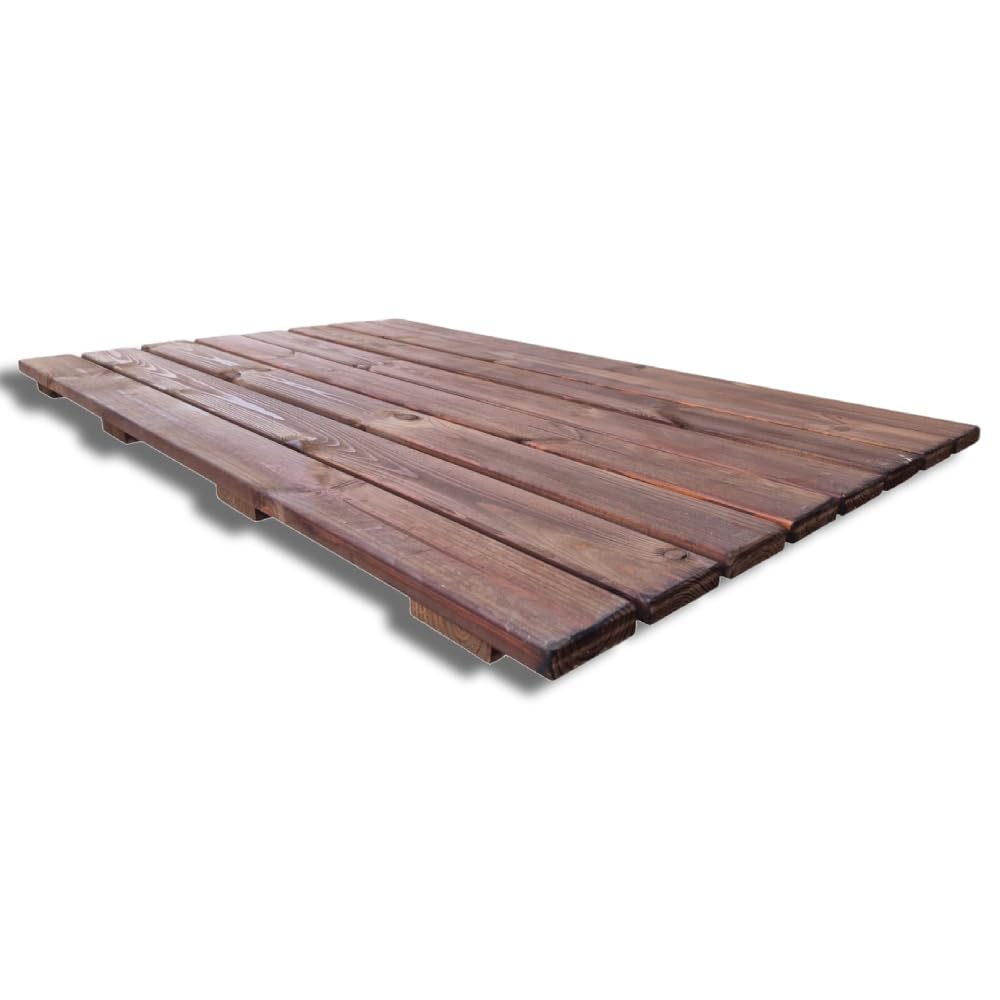 Pedana doccia antiscivolo 118x78 cm, in legno di pino impregnato, Colore Teak