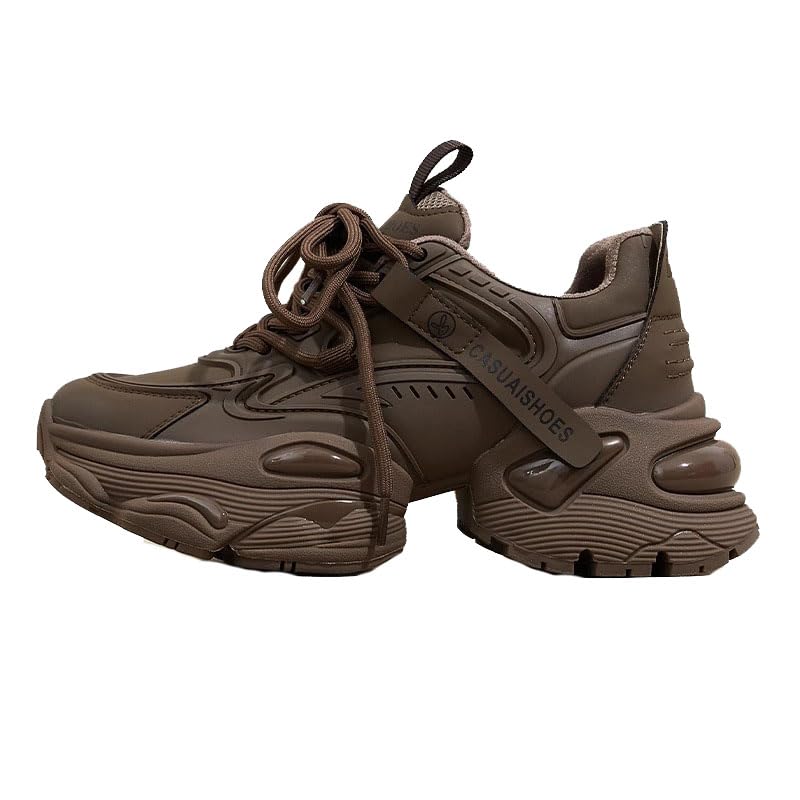 Women's Leather Fashion Sneakers - Casual Platform Sneakers, Straps, Autumn Women's Versatile Sneakers with Platform Sole, Increased Height