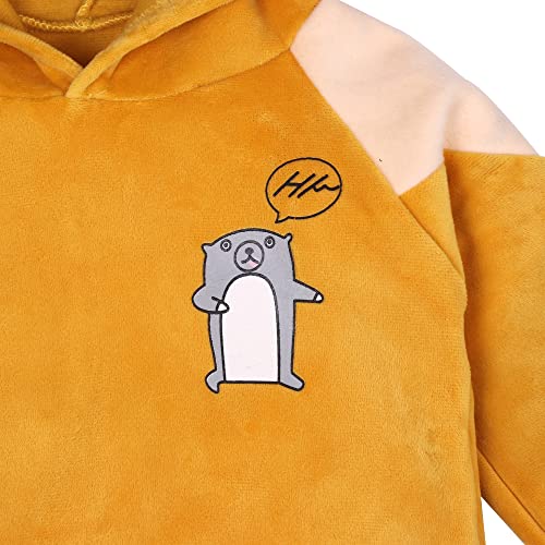 Image of Bold N Elegant Unisex Kids Velvet Fleece Solid Happy Hamster Bear Cartoon Warm Velvet Pullover Sweatshirt Hoodie Tshirt and Pyjama Pant Winter Clothing Set