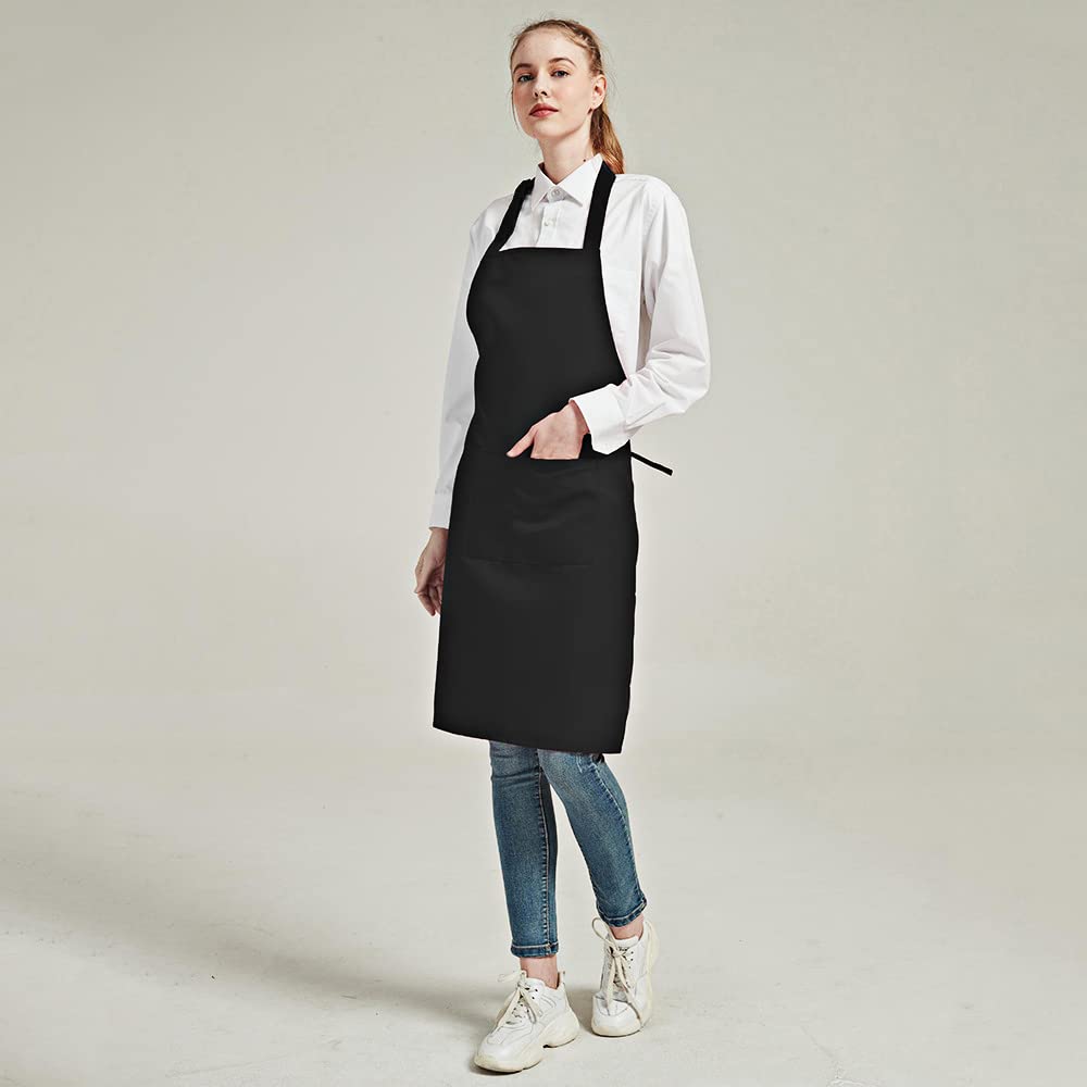 Gvolatee 2 Regulowane Fartuchy z Kieszeniami - Unisex Kuchenny do Kuchni, Restauracji, Kawiarni, Grillowania, Pieczenia (Czarny)