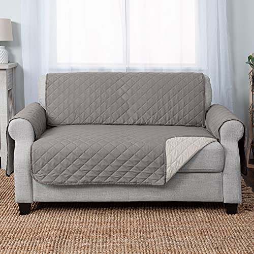 Furhaven Loveseat Slipcover Water-Resistant Reversible Two-Tone Furniture Protector Cover - Gray/Mist, Loveseat #TOP7