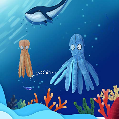 Hotype Quietschende Spielzeug für Hund, Hundespielzeug ohne Füllung, Plüschspielzeug für Hunde, Sicher Kauspielzeug für Kleine & Mittel Hunde, 2 Stück, Krake