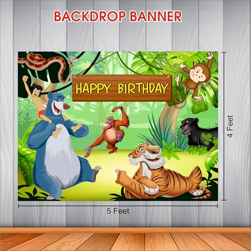 Image of Jungle Birthday Backdrop 5x4 Ft | Backdrops for Decoration | Birthday Decoration Backdrop | Banner for Kids Theme Party