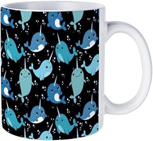 可愛い イッカク マグカップ 白いセラミックマグ 湯飲み コーヒーカップ 円筒形陶磁器 330ml大容量 贈り物 オフィス用品