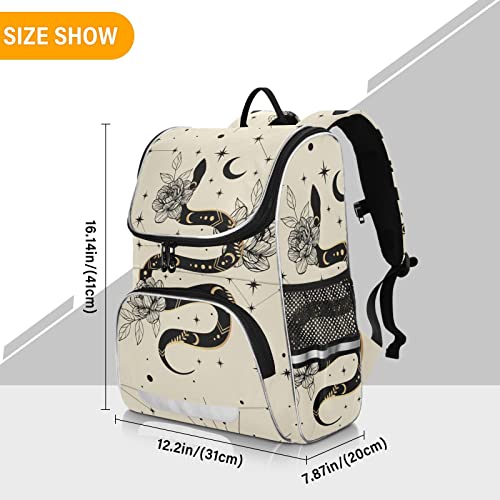 AIXIWAWA School Backpack (Boho Snake Floral), Large Capacity Causal Daypack with Bottle Pockets Reflective Strips for Boys Girls Adults 12.2 x 7.87 x 16.14 inches3