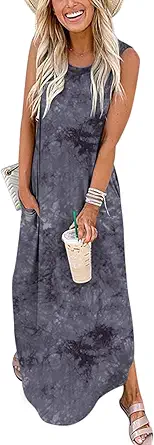 ANRABESS Women's Casual Loose Sundress Long Dress Sleeveless Split Maxi Dresses Summer Beach Dress with Pockets