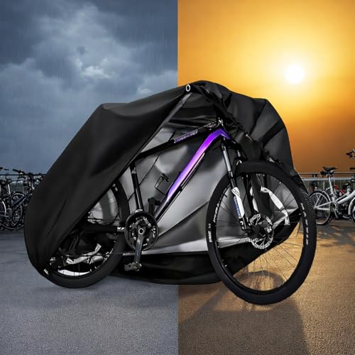 AMERTEER Waterproof Bike Cover Heavy Duty Oxford Bicycle Cover with Double Stitching Heat Sealed Seams XL Bicycle Cover for 3 Bikes for Protection from UV Rain Snow Dust for Mountain Road (Black)