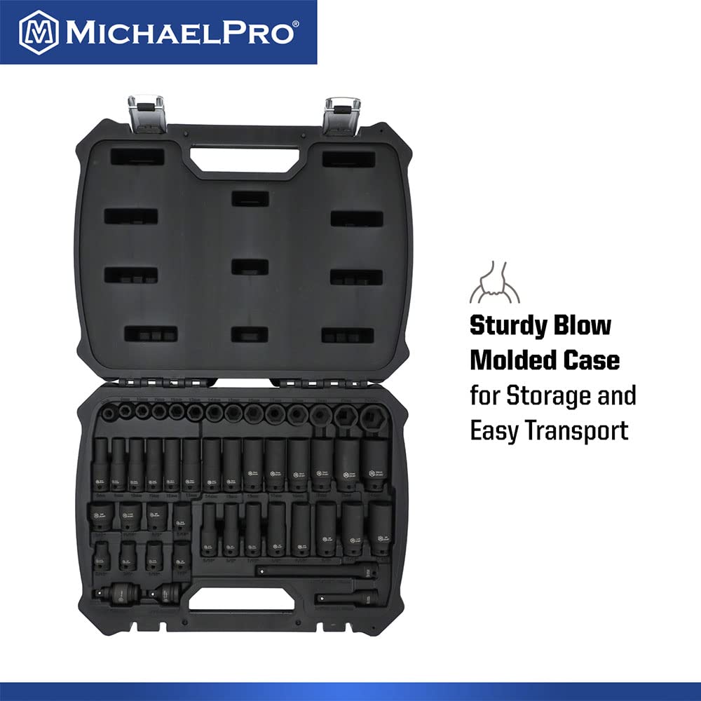 MichaelPro Low Profile Schlag-Steckschlüssel-Set, 8-teilig (8–19 Mm), 3/8 Zoll, CR-MO