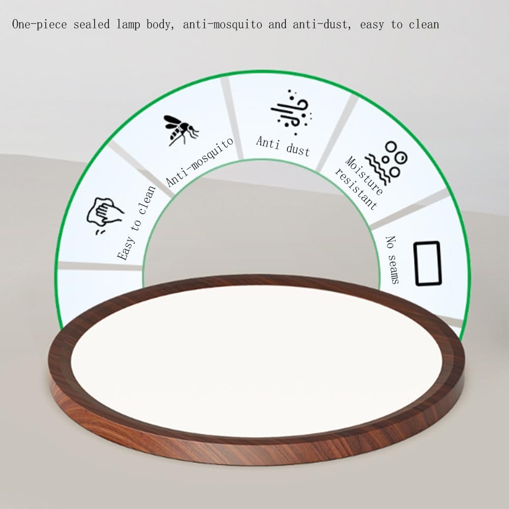 Holz LED Deckenleuchte Dimmbar mit Fernbedienung Deckenlampen Moderne Runde Deckenbeleuchtung Innen Flach Leuchte Acryl Deckenleuchten für Wohnzimmer Schlafzimmer Büro Küche Diele Flur,30CM