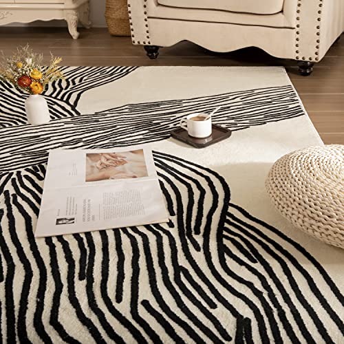 Yihouse Faux Wool Collection 5'×8' Area Rugs Non-Shedding Carpet Rugs For Bedroom Living Room Home Office Area Rug - Modern Lines #TOP15