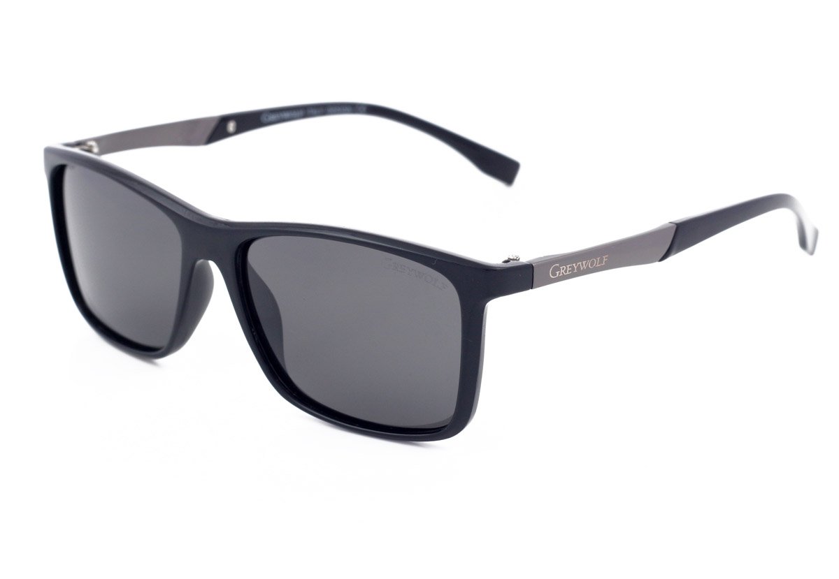 Grey Wolf Fashion Polarised Sunglasses for Men Women Driving Fishing Sport Light Grey Lenses Black Frame Anti Glare UV rays protection