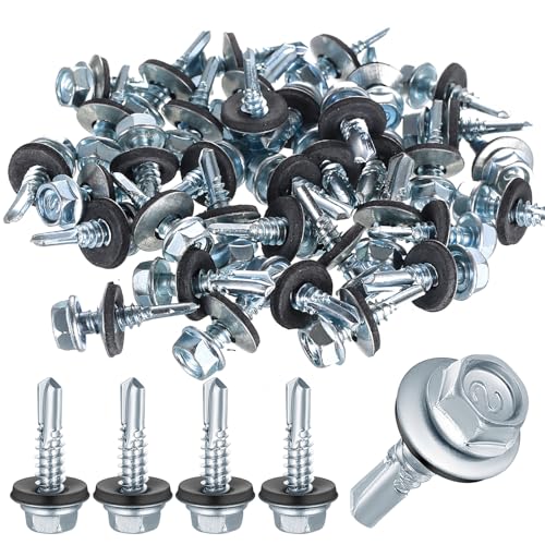 XxinXrong 100 Stk Trapezblechschrauben Selbstschneidende Schrauben Sechskant Blechschrauben mit Dichtung,6,3 x 25 mm Bohrschrauben mit Dichtscheibe, Spenglerschrauben mit Dichtscheibe