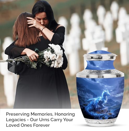 Image of Dragon Personalized Urns for Ashes - Funeral Urn for Ashes Adult Male - Large Urn for Ashes for Men - Burial Urn for Mom & Dad - Customized Cremation Urn - 10 Inch Large with Velvet Bag