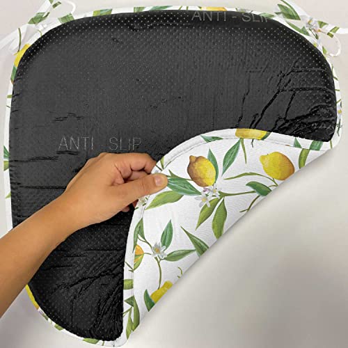 Ambesonne Nature Chair Seating Cushion Set Of 4, Flowering Lemon Woody Plant Romance Habitat Citrus Fresh Background, Anti-Slip Seat Padding For Kitchen & Patio, 16"X16", Fern Green Yellow White #TOP4