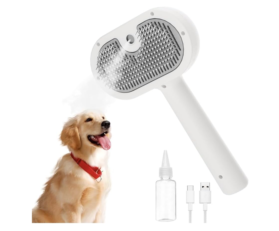 Cepillo Vapor Para Perros, Cepillo Vapor Para Gatos, Cepillo Vapor para Mascotas Cepillo a Vapor 3 en 1, Limpia, Desenreda y da Masaje, Pelo Corto y Pelo Largo