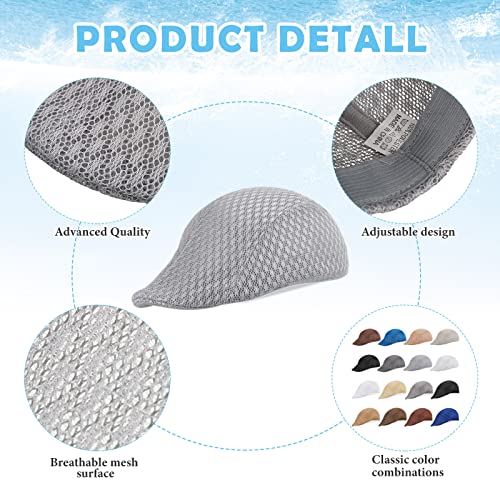 Sintuff 16 Pieces Mesh Flat Cap Breathable Summer Newsboy Hat Cabbie Driver Flat Beret Cap French Plain Mesh Caps For Men Women Adults Boys Girls Kids Driving, 2 Styles #TOP4