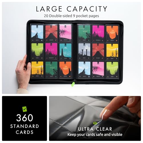 Image of Vault X 9 Pocket Zip Binder, 360 Cards, Exo-Tec Material, 20 Side-Loading Pages (Black)