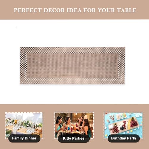 Image of Kuber Industries 13x36 Soft Leather Anti Slip Table Runner For Centre Table | Stylish Dining Table Runner for Living Room - Dining Table Accessories for Home /Hotel | Mesh Design - Gold