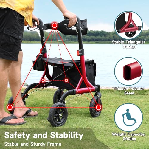 Image of MAXWALK Foldable Rollator Walkers for Seniors with Seat, 18 lb Lightweight