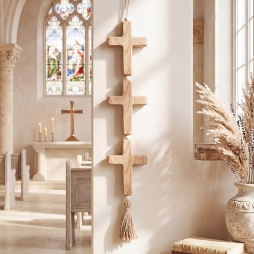 Cruz de madera grande 3D Fuutreo de 31.5 pulgadas para pared de iglesia y hogar