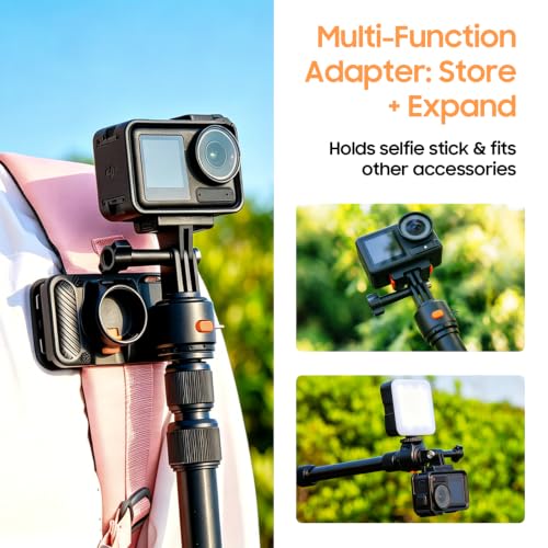 AIWOGEP Action Camera Multifunction Backpack Strap Mount.Self-Developed Action Camera Accessories, Compatible with Various Models of Action Cameras *Selfie Stick not Included (Black, 9.8) by AIWOGEP - Used condition - Image 4