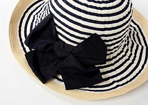 Connectyle Toddler Baby Breathable Sun Hat with Bow Kids Packable Beach Hat for Summer S Navy Blue