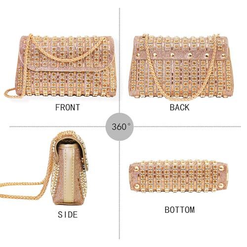 Image of Flower Rhinestone Crystal Clutch Purse Shoulder Bag Sparkling Evening Bag for Wedding Prom Party Bride Guest