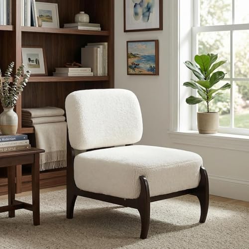 Christopher Knight Home Faron Modern Minimalist Boucle Fabric Upholstered Accent Chair, Solid Wood...