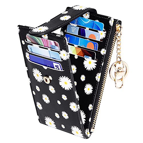 Image of Badiya Slim Women Wallet RFID Blocking Bifold Compact 9 Card Slots Holder Wallets Soft Leather with Zipper Coin Pocket 2 ID Window
