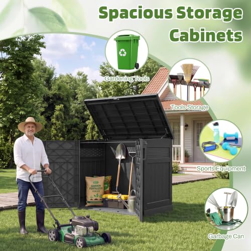 Image of LHBcraft Large Outdoor Storage Cabinet 51 Cu Ft with Lockable, Outdoor Storage Shed with Pneumatic Hydraulic Lid-Easy to Assemble, Waterproof Outdoor Storage Box for Backyards,Patios