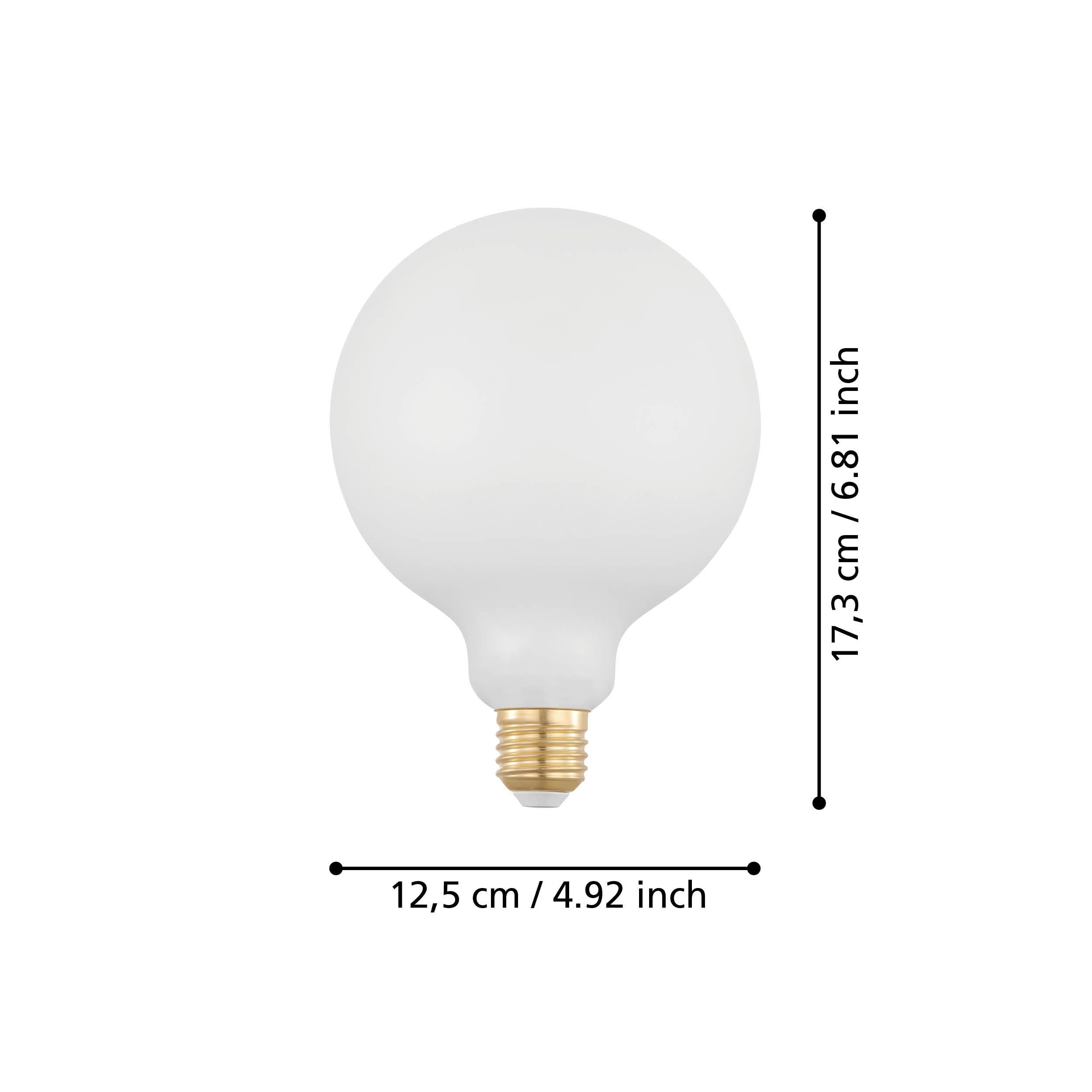 EGLO E27 LED Lampe dimmbar, Glühbirne Globe, 7,5 Watt (entspricht 60 Watt), 806 Lumen, Leuchtmittel warmweiß, 2700 K, Glühlampe opal weiß, G125, Ø 12,5 cm (Packung mit 5)