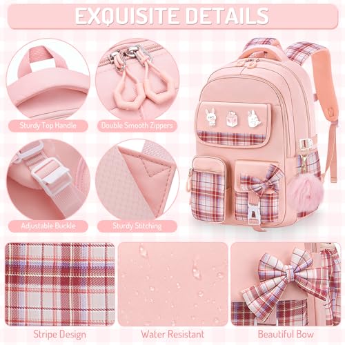 School Backpacks for Girl - 5PCS Cute Girls Backpack with Lunch Box Set for Kids Teens Elementary Middle School,18" Large Capacity Bookbag with Multiple Pockets,Perfect for Travel and School4